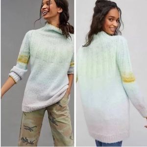 Anthropologie Perri Ombré Pastel Funnel Neck Alpaca Blend Tunic Sweater